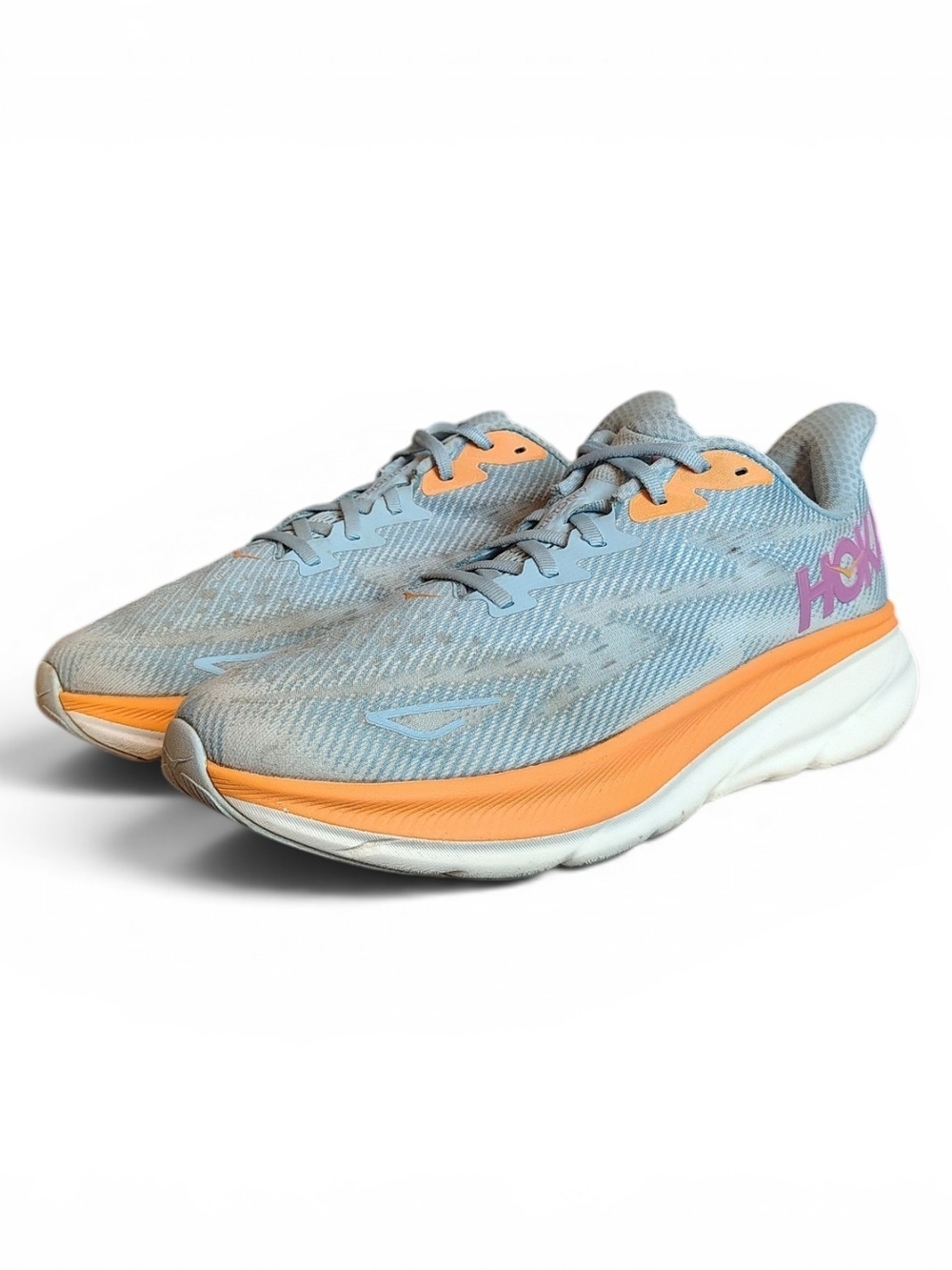 Hoka One One Clifton 9 Women’s Size 11B Running Sneakers Airy Blue/Orange - Picture 2 of 10